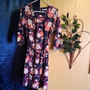 DownEast Navy Floral Long Sleeve Dress